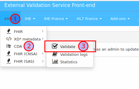 How to access CDA Validation from the menu